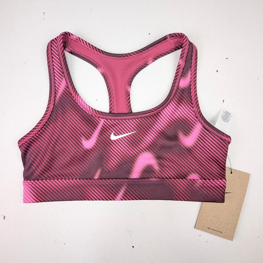 Nike Youth Girls Medium Swoosh Dri-Fit Sports Bra - Sweet Beet Logo